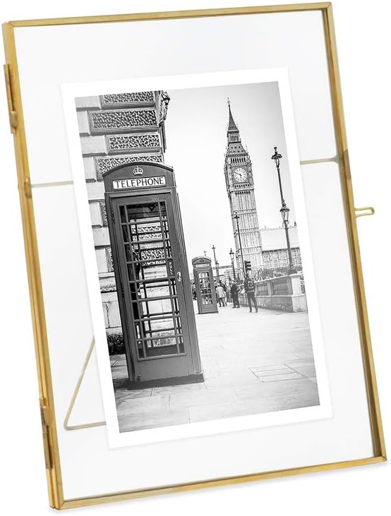 Isaac Jacobs 6x8, Antique Gold, Vintage Style Brass and Glass, Metal Floating Picture Frame (Vertical) with Locket Closure, for Photos, Art, & More, Tabletop Display (6x8 Antique Gold)
