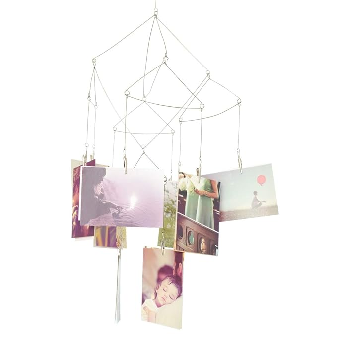 TFu Wind Chime Style Photo Clip Holder with 7 Clips, Triangle Vertical Photo Hanging Display Fan for Hanging Pictures Notes Memo Artworks (10 Clips)