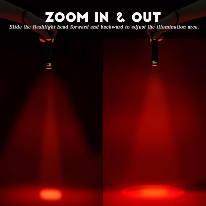 Upgraded Red Flashlight, Bright White &High/Low Power Red Light Options with Memory, Zoom Lens, Portable Weatherproof LED Small Torch for Aviation, Astronomy, Night Vision