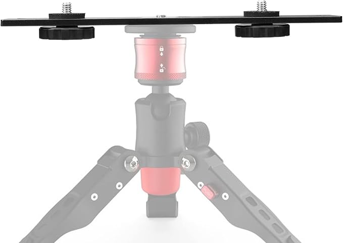 Dual Camera Mount Flash Extension Bar, ChromLives 8"/20.3cm Tripod Bracket Mount, 1/4'' Dual Hot Shoe Mount for Camera Compatible with LED Light, DSLR Camera, Tripod and More