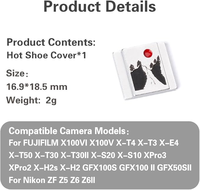 Camera Metal Hot Shoe Cover Protector Cap Compatible for Fujifilm XPro3 XPro2 XT4 XT3 XT2 XT30 XT20 XE5 XE3 XT200 X100V X-Half (Aluminum alloy-sunrise01)