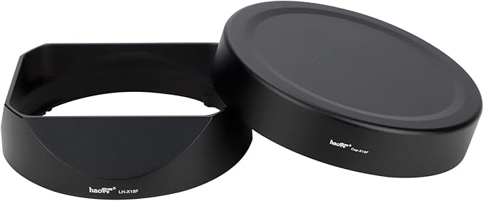 Haoge Lens Hood Metal Square Bayonet for Fujifilm Fuji Fujinon XF 18mm F1.4 R LM WR Lens with Metal Front Cap Kit, Replaces Fuji xf18mmf/1.4 Lens Hood LH-XF18 on Camera X-T4 X-S10 X-T30 XE4