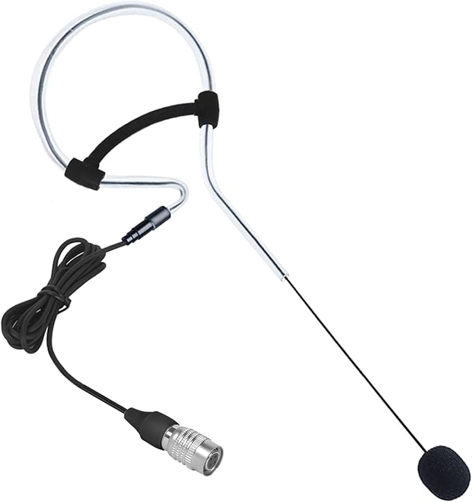 Black Single Earset Headset Microphone Headworn Over Ear Hanging Condenser Mic Compatible with Audio-Technica Wireless Bodypack Transmitter System with Hirose 4 Pin Plug