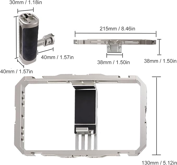 Fabater Universal Aluminum Phone Cage, Smartphone Video Rig with 360 Rotation Dual Handles for Phones 64mm to 91mm Wide, Phone Stabilizer for Vlogging/Video
