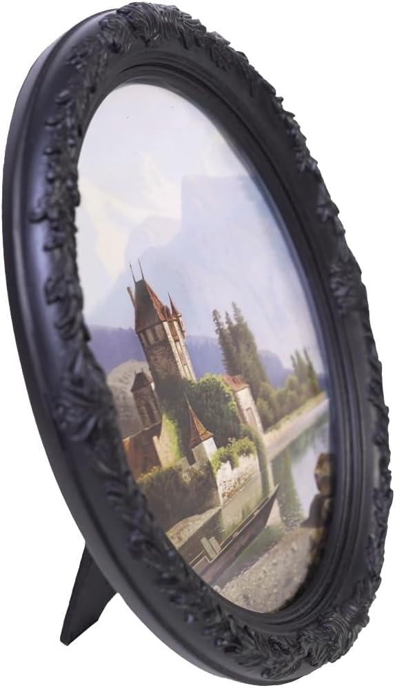 Vintage Oval Picture Frame,Classic Ornamental Photo Frame Antique Frame with Intricate Carvings,Tabletop Display and Wall Mount,Real Glass Front,Old-Fashion (Black, 2.5x3.5)