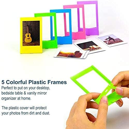 Fujifilm Instax Mini Instant Film (2 Pack, 40 Sheets) 5 Plastic Desk Frames + 60 Sticker Frames + 2 Packs Corner Stickers