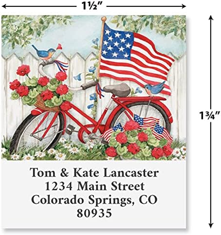 Colorful Images Patriotic Flags Waving Return Address Mailing Labels, Personalized in The USA with Names & Addresses, Set of 144 Self Adhesive, Easy Peel Flat Label Sheets, 1½” x 1¾”, 4 Designs