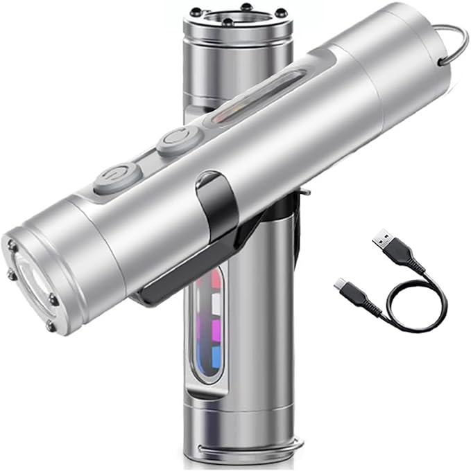 Taclite Mini EDC Flashlight - 500 Lumens Rechargeable Micro Tool, Magnetic Keychain Light with Hat Clip, Waterproof, 3 Brightness Levels for Camping & Emergency Use (Silvery)