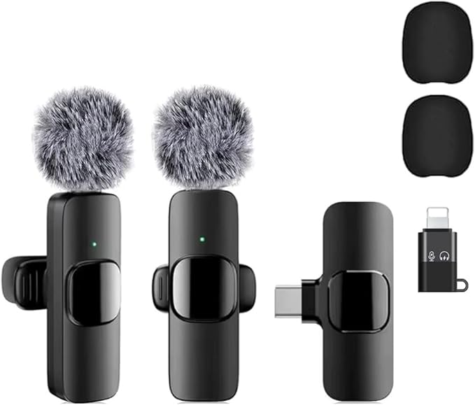 SAKHAR Wireless Lavalier Mic for iPhone & Android USB-C, Dual Clip-On Lapel Mics with DSP Noise Reduction, Plug & Play, 2 Transmitters + Receiver for TikTok, YouTube, Interviews & Video Recording