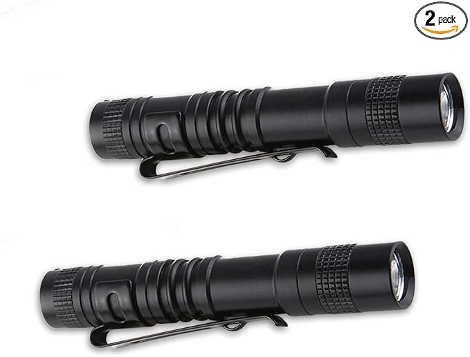 2Pack Mini Led Flashlights High Lumens Outdoor Small Tactical Flashlight Glow in The Dark 3.55 Inch Handheld Pen Light Clip for Camping Emergency Inspection Repair Battery Powered（No Battery
