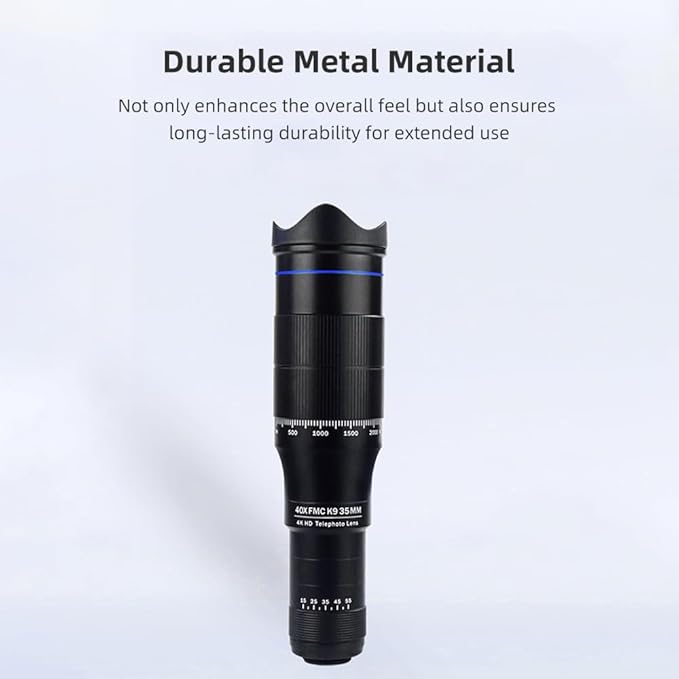 40X Mobile Phone Telephoto Lens Kit, Telephoto Phone Lens for Hiking Camping Wildlife Observation Moon Sports Game Concert Watching, Compatible with Most Smartphone, Bok7 Prism for Crisp Image
