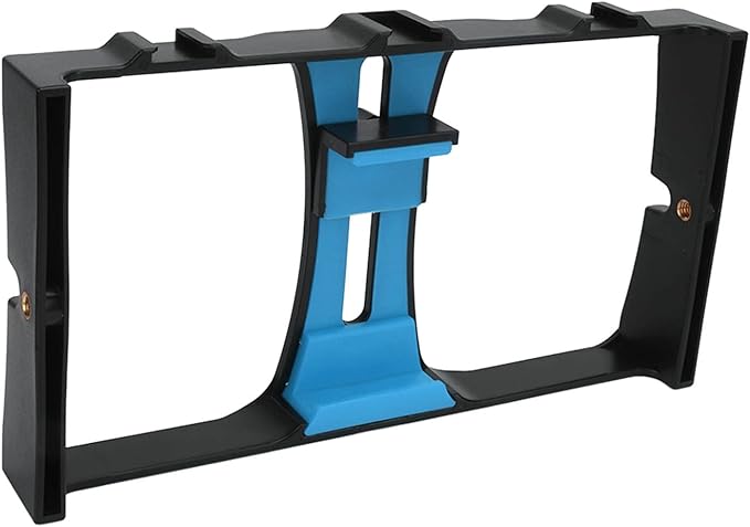 Phone Video Camera Cage, Lightweight ABS Handheld Smartphone Stabilizer Rig, Adjustable 4.3-10.8cm - Durable Shockproof Design, Multiple Mounting Options, Perfect for Vlog and (Blue)