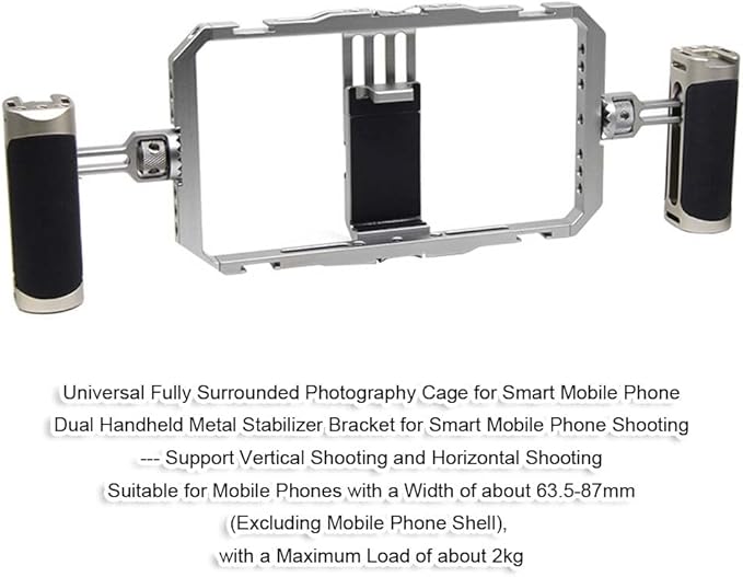 Dual Handheld Metal Stabilizer Bracket Holder for Smart Mobile Phone Shooting, Universal Fully Surrounded Photography Cage for Smart Mobile Phone, Support Vertical and Horizontal Shooting
