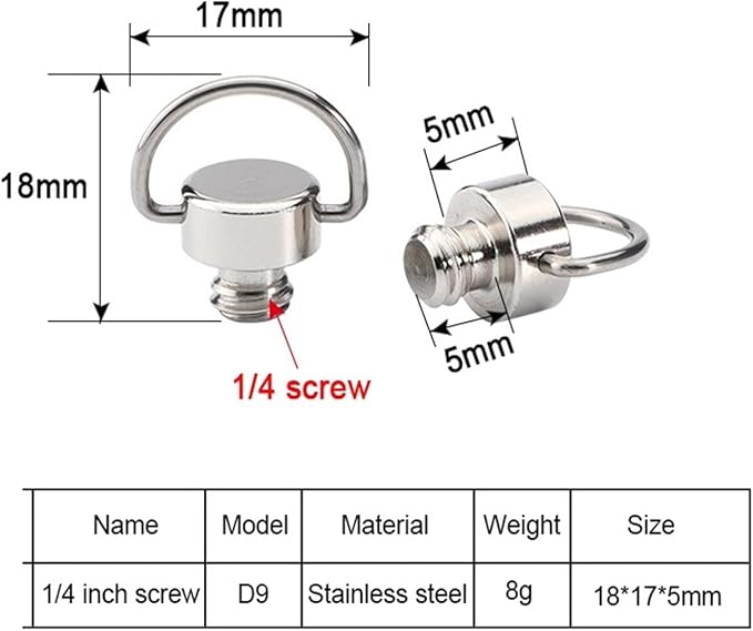 D-Ring Camera Lanyard Screw 1/4 3/8 inch Universal Photography Accessories DSLR Plate Quick Release Adapter Stable Shooting(D9 1PC)