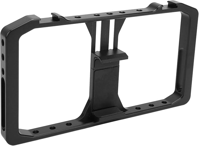 Smartphone Video Rig Aluminum Alloy Phone Cage Stabilizer Grip Frame, Phone Video Stabilizer with Hot Shoe Mount and 1/4 Inch Screw Holes for Filmmaking Vlogging