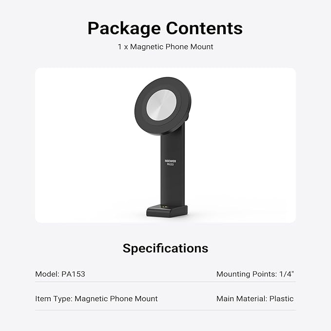 NEEWER Entry Level Version Magnetic Phone Holder Tripod Mount Adapter, 360° Compact Lightweight Portable Compatible with MagSafe iPhone Samsung Android for Video Recording, PA153