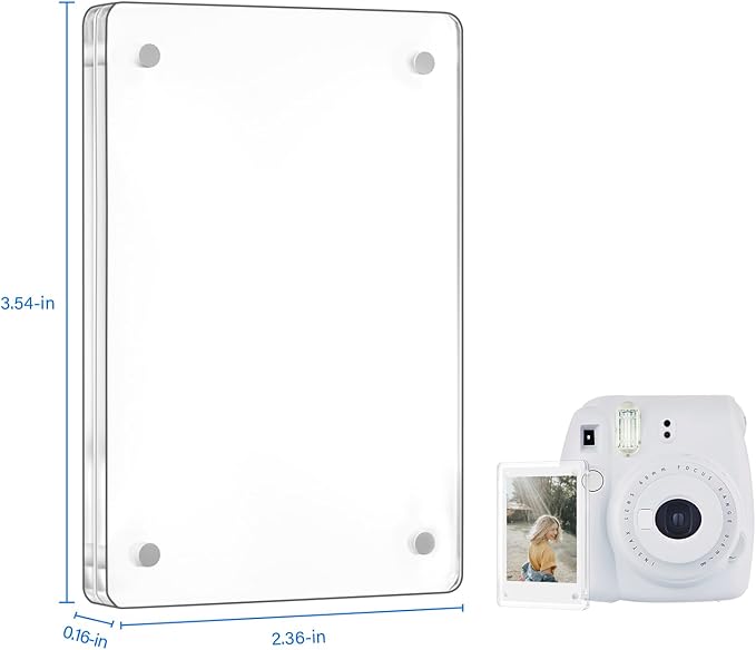 JUOIFIP 15 Pack Acrylic Polaroid Refrigerator Magnet Picture Frames, Clear Mini Frames for Instant Photos, 2.36 x 3.54 Inch Magnetic Instax Frame for Refrigerator Display