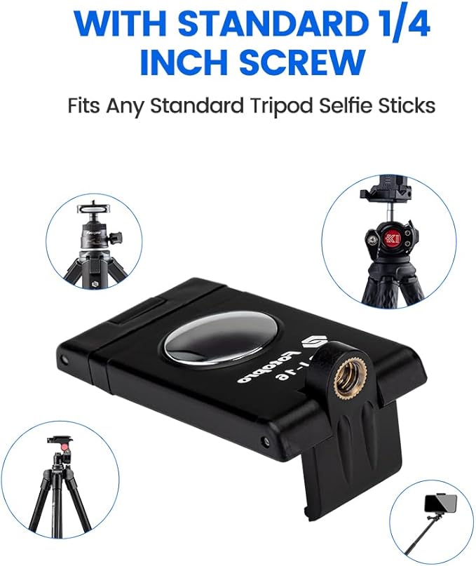 Fotopro Phone Tripod Mount with 1/4 inch Screw Universal Cell Phone Mount Adapter for Monopod Selfie Stick Desktop Tripod Video Vlogging Photograph
