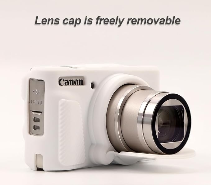 Pocoukate Case for Canon PowerShot SX740 HS Camera, Soft Silicone Protective Cover Skin with Removable Lens Cover for SX740/SX730 HS Accessories Rubber with Tempered Glass Screen Protector - White