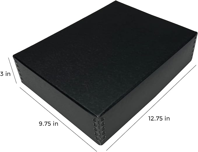 Lineco Museum Archival Storage Box, 9.75x12.75x3 in. Drop Front Design. Acid-Free with Metal Edge. Organize Photos, Pictures, Prints, Documents, Crafts, DIY. Black, 2 Pack