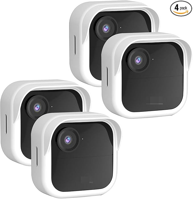 Silicone Case Cover for All-New Blink Outdoor 4 (4th Gen) - Weatherproof Protective Skin Cover with Hat Brim for All-New Blink Outdoor 4 & 2K Smart Security Camera (White, 4 Pack)
