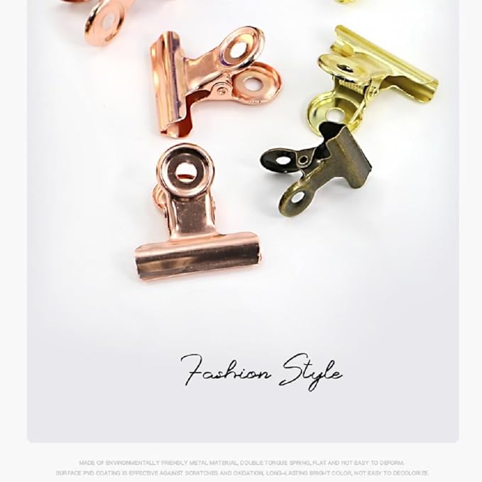 YUCHIYA 10 Pack Bulldog Clips with 10 Push-pins, Paper File Clips with Strong Spring, Large Metal Binder Clips, Seal Clamps for Coffee Tea Food Bags(Rose Gold,2.5inch)