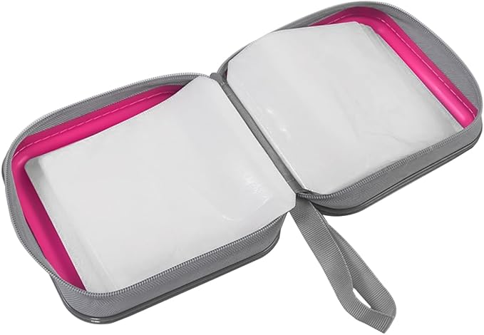 Car CD Case, 48 Capacity Hard Plastic & Non-Woven Fabric Vehicle DVD Case Holder with Zipper, Portable Automotive Disc Wallet Storage Organizer Binder for Travel, Universal Fit (Rose Red)