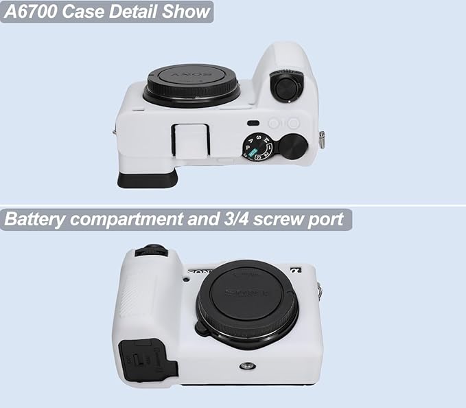Pocoukate Case for Sony Alpha 6700 Camera, Soft Silicone Protective Cover Skin with A6700 Screen Protector Accessories for Sony Alpha 6700 Camera Silicone Case - White