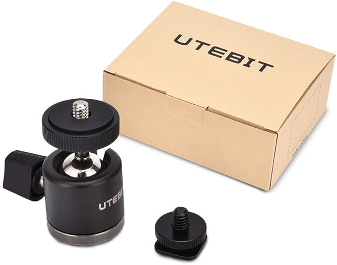 UTEBIT Mini Ball Head, Tripod Head with 1/4" hot Shoe, 360° Rotatable Ball Heads Camera Mount Adapter, Aluminium 20mm Ballhead Compatible with Tripods, Monopods, HTC Vive, SLR Cameras Loading 2.5lb