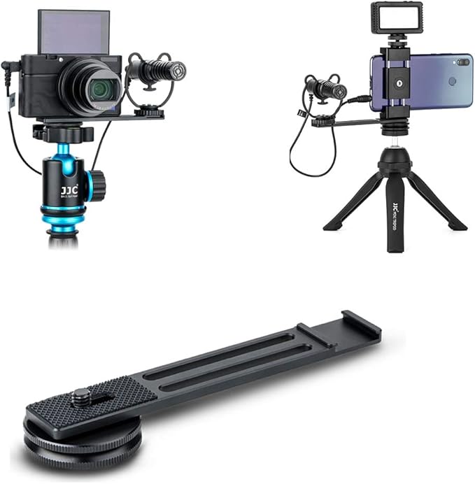 JJC Metal Cold Shoe Mount Bracket Extension Bar for Sony RX100 VII A6400 A6100 A6600 Canon G7X Mark III EOS M6 Mark II GoPro Hero DJI OSMO Action Camera & Cell Phone to Add Mic, Arca Swiss Type Plate