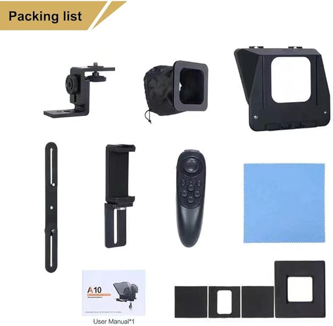 A10 Portable Teleprompter for Smartphones & DSLR Cameras with Phone Holder, Remote Control Ideal for Live Streaming, Interviews, Speeches & Video Production