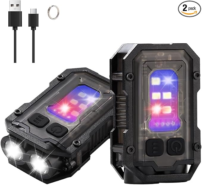 Mini EDC Flashlight, Small Powerful Keychain Flashlight with Sidelight, High Lumens 800lm, USB-C Rechargeable, Keychain Light with Clip - 8 Mode, IPX4 Waterproof, for Hiking, Running, 2Pack