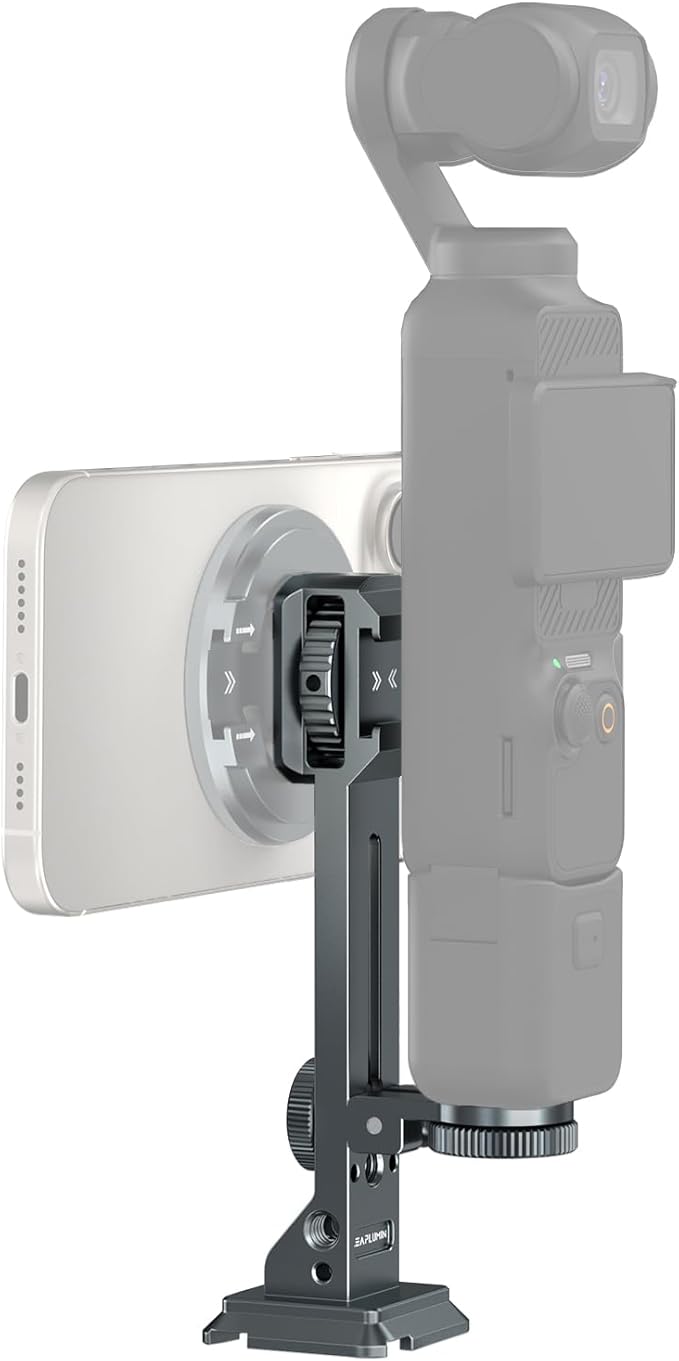 Magnetic Phone Tripod Mount for Pocket 3 - Aluminum Phone Mount with Cold Shoe & Arca Swiss Quick Release Plate, Large Screen Monitor Solution for Vlogging Shots