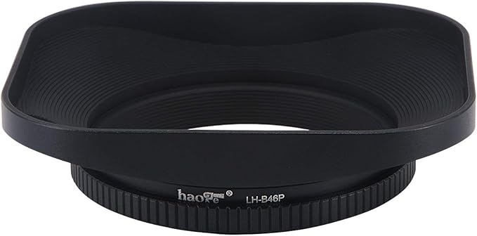Haoge LH-B46P 46mm Square Metal Screw-in Lens Hood Hollow Out Designed with Cap for Leica Rangefinder Camera with 46mm E46 Filter Thread Lens Black
