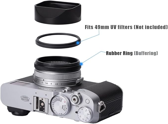 Metal Square Lens Hood (with Cap) with 49mm Adapter Ring for Fujifilm X100V/X100VI Camera Accessories (X100VI-Lens Hood-Black)