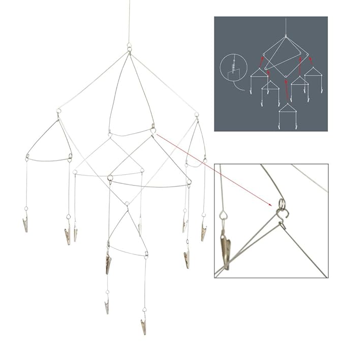 TFu Wind Chime Style Photo Clip Holder with 7 Clips, Triangle Vertical Photo Hanging Display Fan for Hanging Pictures Notes Memo Artworks (10 Clips)