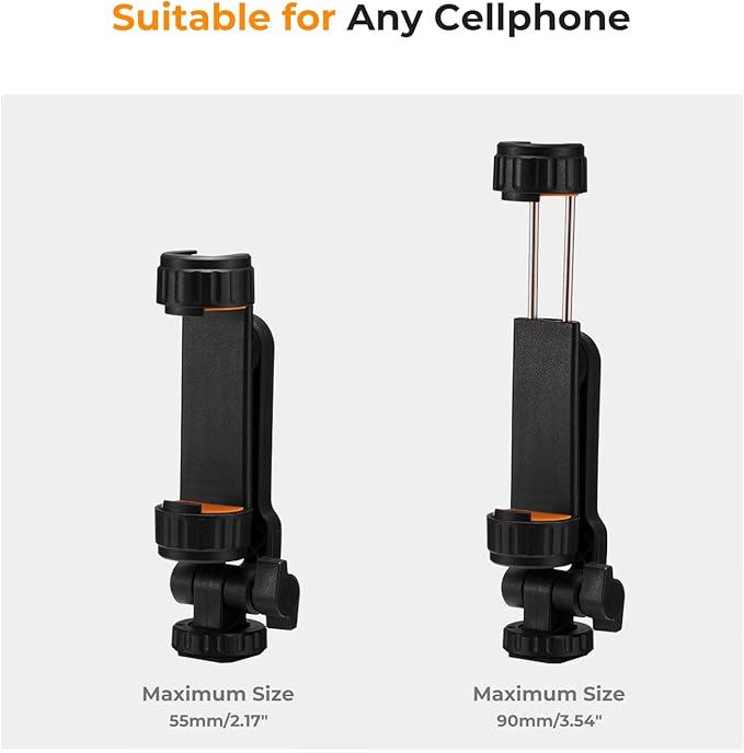 K&F CONCEPT Phone Tripod Mount, Universal Smartphone Adapter with 2 Cold Shoe Mount, Adjustable Cellphone Holder for Horizontal and Vertical Shooting, Compatible with iPhone/Samsung and All Phones