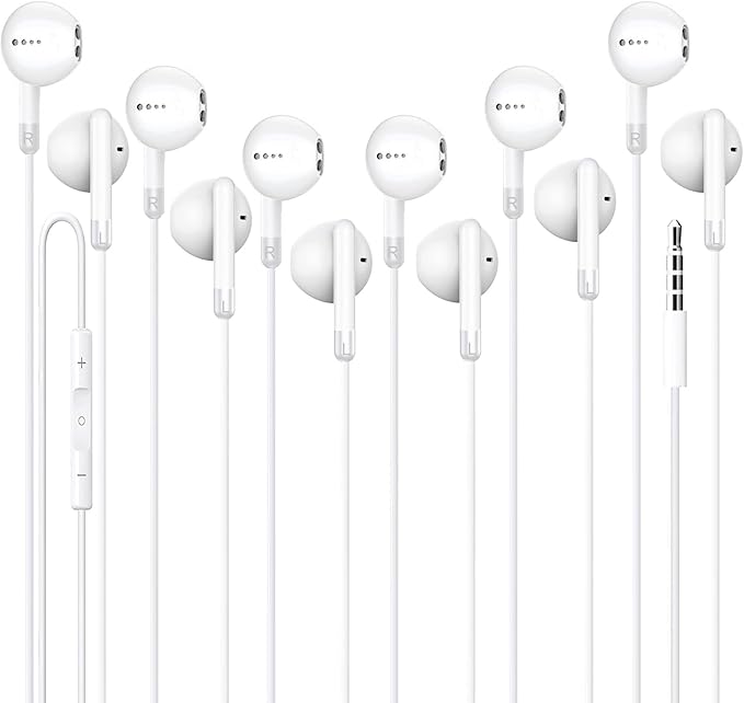6 Pack Earbuds Wired Headphones with Heavy Bass Stereo,Volume Control,Earphones with Microphone, Compatible with iPhone, Android, Computers, iPad or Any Device with 3.5mm Interface