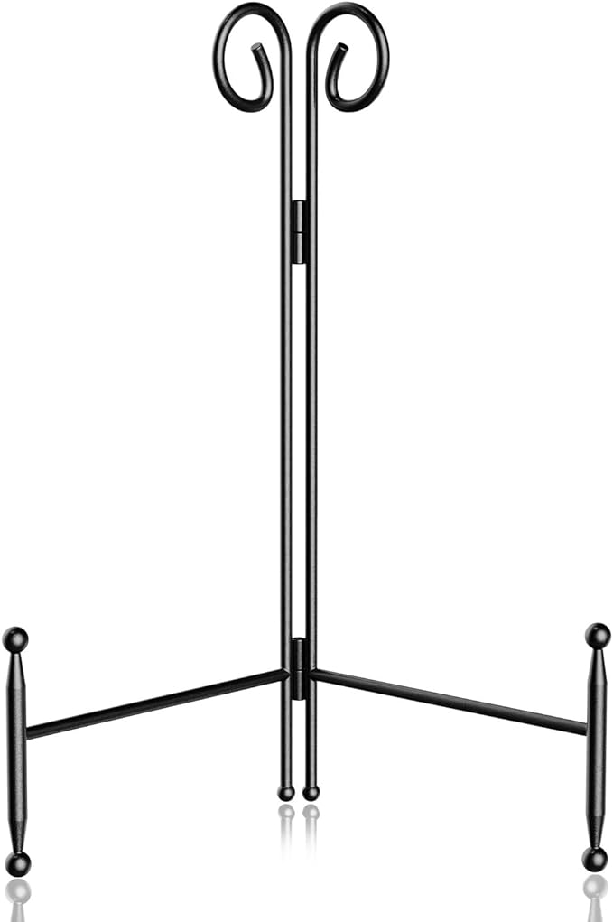 SVENJBB Plate Stand and Holder Display Stand 12 Inch, Black Iron Picture Frame Stand for Display, Collapsible and Portable Easel Stand for Table (1 Pack)