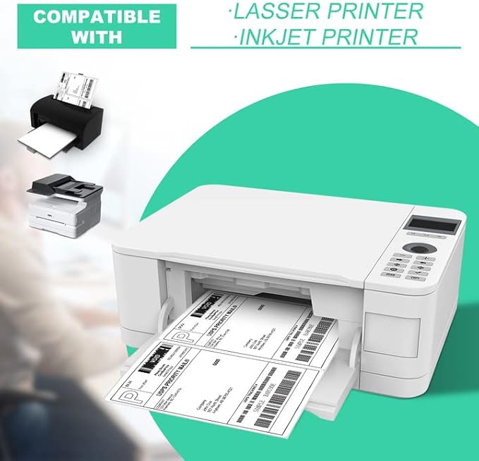 Half Sheet 8.5x5.5inch Shipping Mailing Label 4000 Counts, 2 Labels Per Sheet 8.5 x 11 for Laser & Inkjet Printer, Permanent Adhesive Label Square Corner (2000 Sheets)