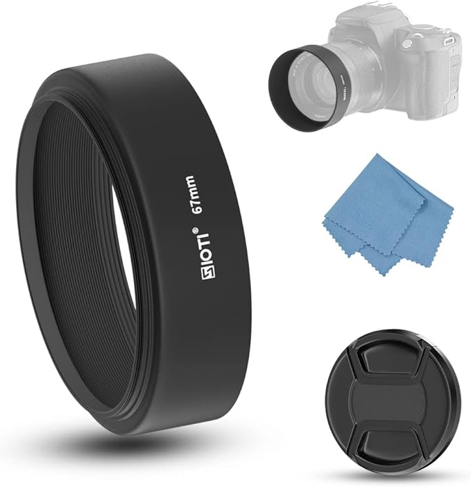 SIOTI 67mm Lens Hood, Oxidation Matte Anti Reflective Treatment, Aluminum Alloy, with 1 * 72mm Lens Cap, Compatible with Sony/Canon/Nikon/Fuji etc >50mm Camera Lens