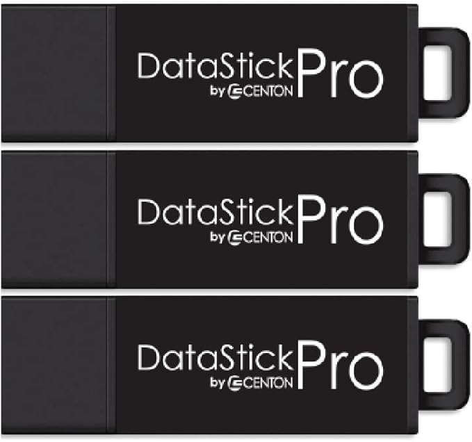 Centon DataStick Pro USB 3.2 Gen 1 Flash Drive 64GB x 3, Black (S1-U3P6-64G-3B)