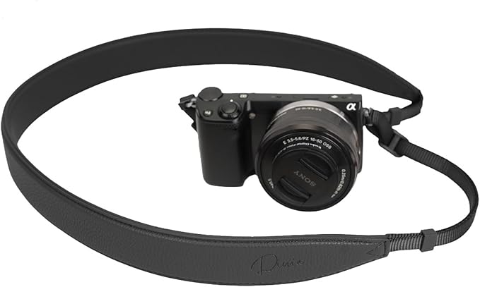 1.3”Wide Camera Strap, Fashionable PU Leather Camera Strap for Sony/Nikon/Canon/Minolta/Panasonic/SLR/DSLR Cameras (NEW Black, Small)