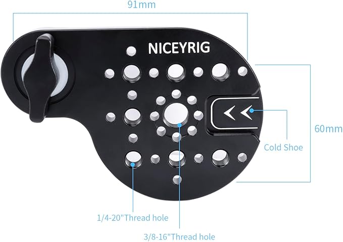 Niceyrig Video Tripod Extension Side Plate with Cold Shoe 1/4'' & 3/8'' ARRI Hole, M8 Threaded 30-Gear Type Rosette Mount Adapter Applicable for Benro, Miliboo, Teris, Weifeng - 592