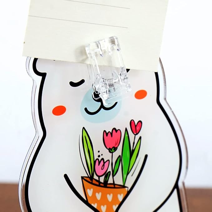 Set of 3 White Bear Polaroid Photo Holder, Table Picture Display Clip Stand for Picture Memo Cards Paper Note Postcards Place Card Display, Home Office Desk Ornaments