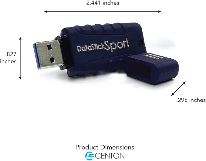 Centon Electronics MP Essential USB 3.2 Gen1 DataStick Sport Flash Drive, 64 GB, 10 USB Flash Drives, 10 Bulk Pack, Navy Blue