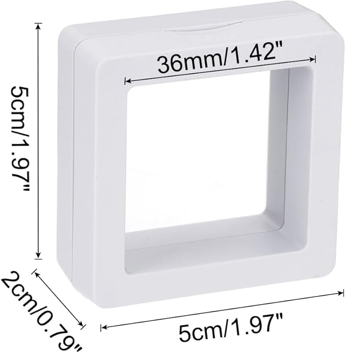 MECCANIXITY Floating Frame Display Holder Stand 3D Jewelry Display Box 1.97 x 1.97 x 0.79 Inch White for Ring Necklace Bracelet Earring Pack of 2