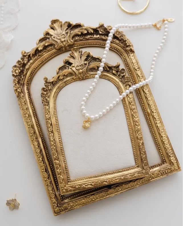 Two-Piece Gold Resin Jewelry Display Stand, Vintage Photo Frame Earring Holder, Velvet Necklace Storage Box, Elegant Décor for Jewelry and Collectibles