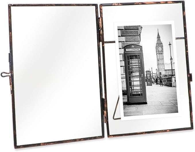 Isaac Jacobs 4x6, Antique Bronze, Vintage Style Brass and Glass, Metal Floating Picture Frame (Vertical) with Locket Closure, for Photos, Art, & More, Tabletop Display (4x6 Antique Bronze)