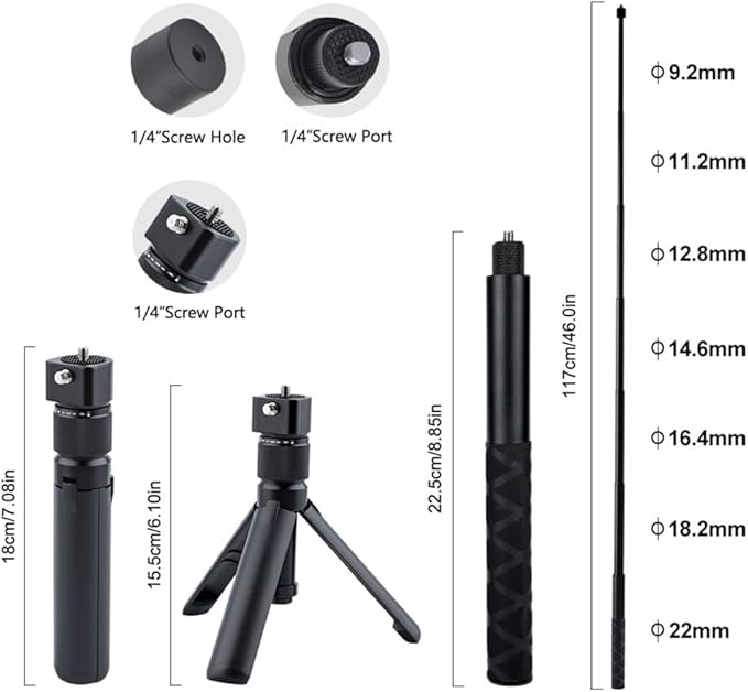 Bullet Time Handle Tripod Rotating Grip with Invisible Selfie Stick for Insta360 X5/X4, DJI OSMO Pocket 3, GoPro,1/4" Thread, 6 lbs Capacity, Compact Selfie Stick & Tabletop Tripod (47 inches)